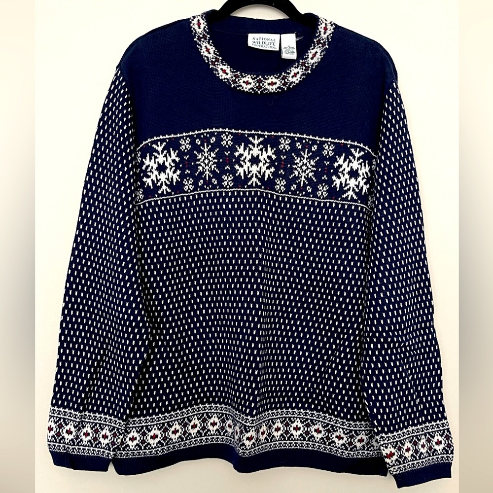 Vintage National Wildlife Federation Fairaisle Printed Knit Ski-Sweater Women XL